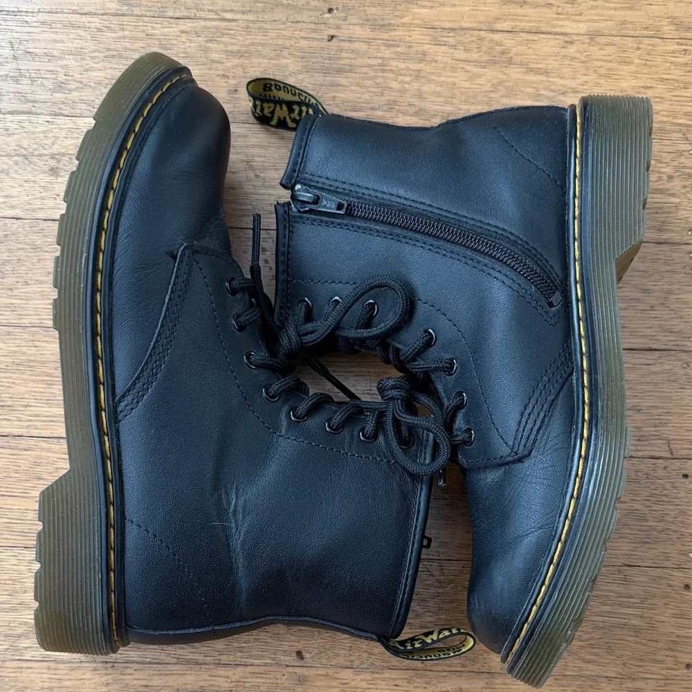 Dr. Martens Black Leather Lace-Up Ankle Boots with Yellow Stitching - Picture 4 of 10